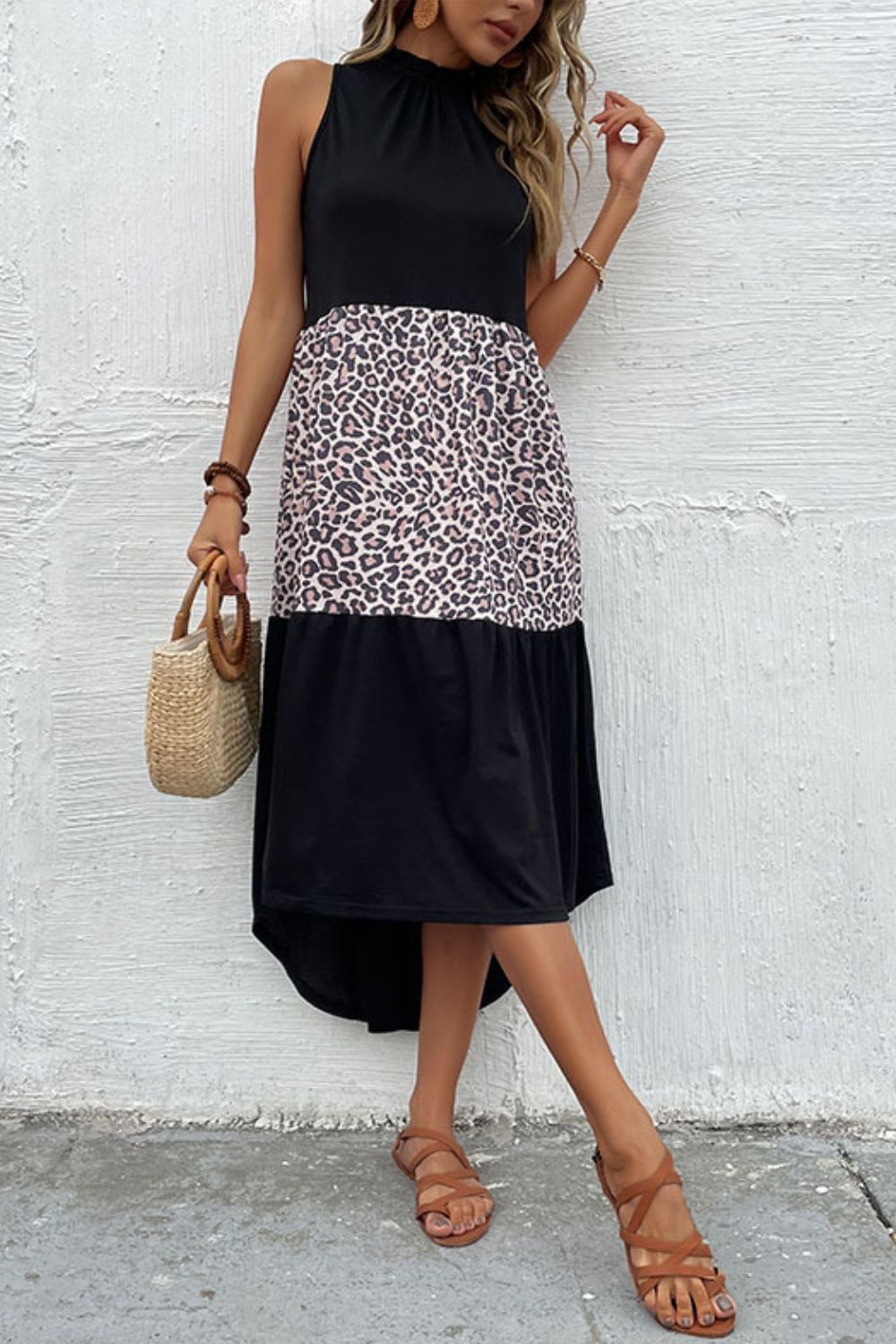 Leopard Contrast Sleeveless Dress