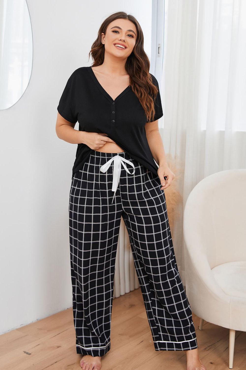 Top and Plaid Pants Lounge Set