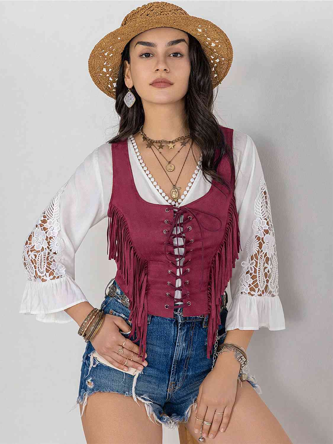 Fringe Lace-Up Vest