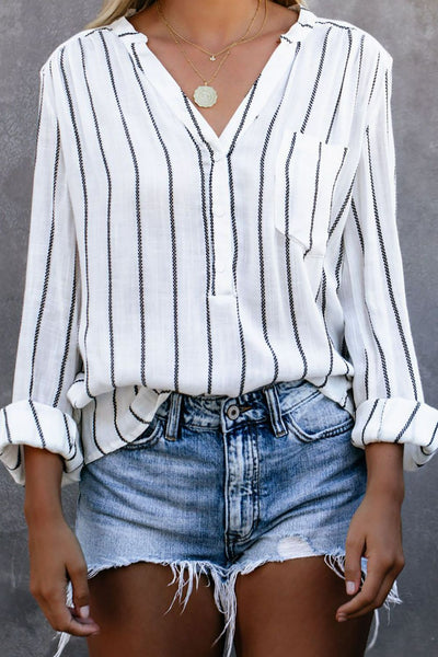 Striped High-Low Shirt w/Pocket