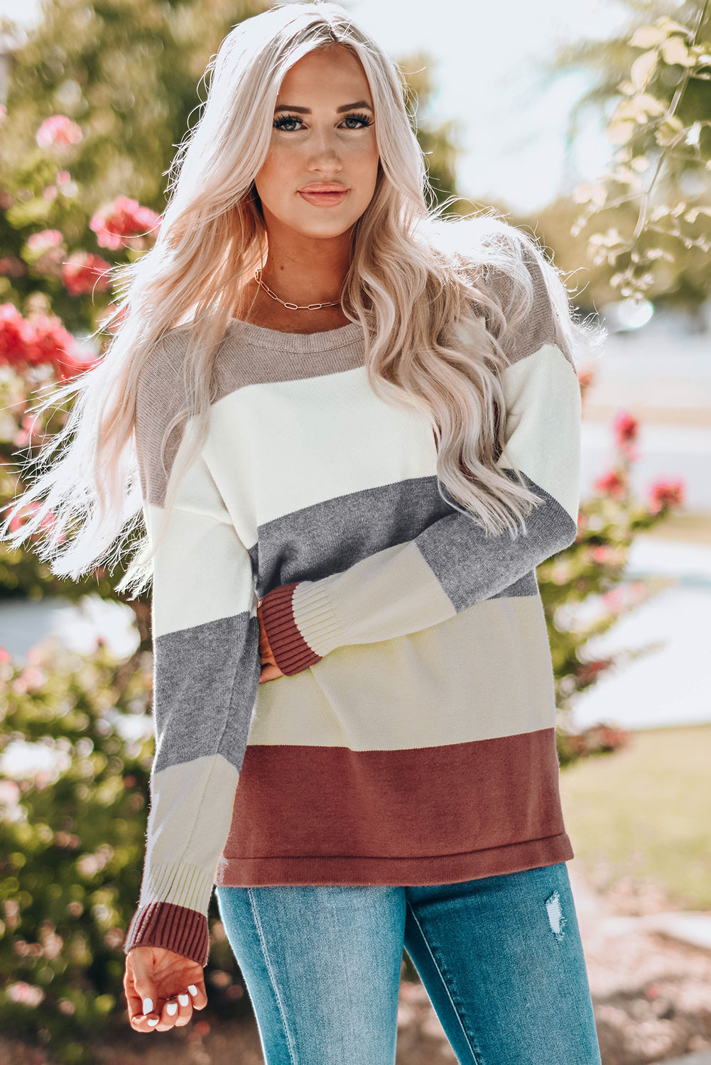 Ribbed Stripe Neutral Sweater