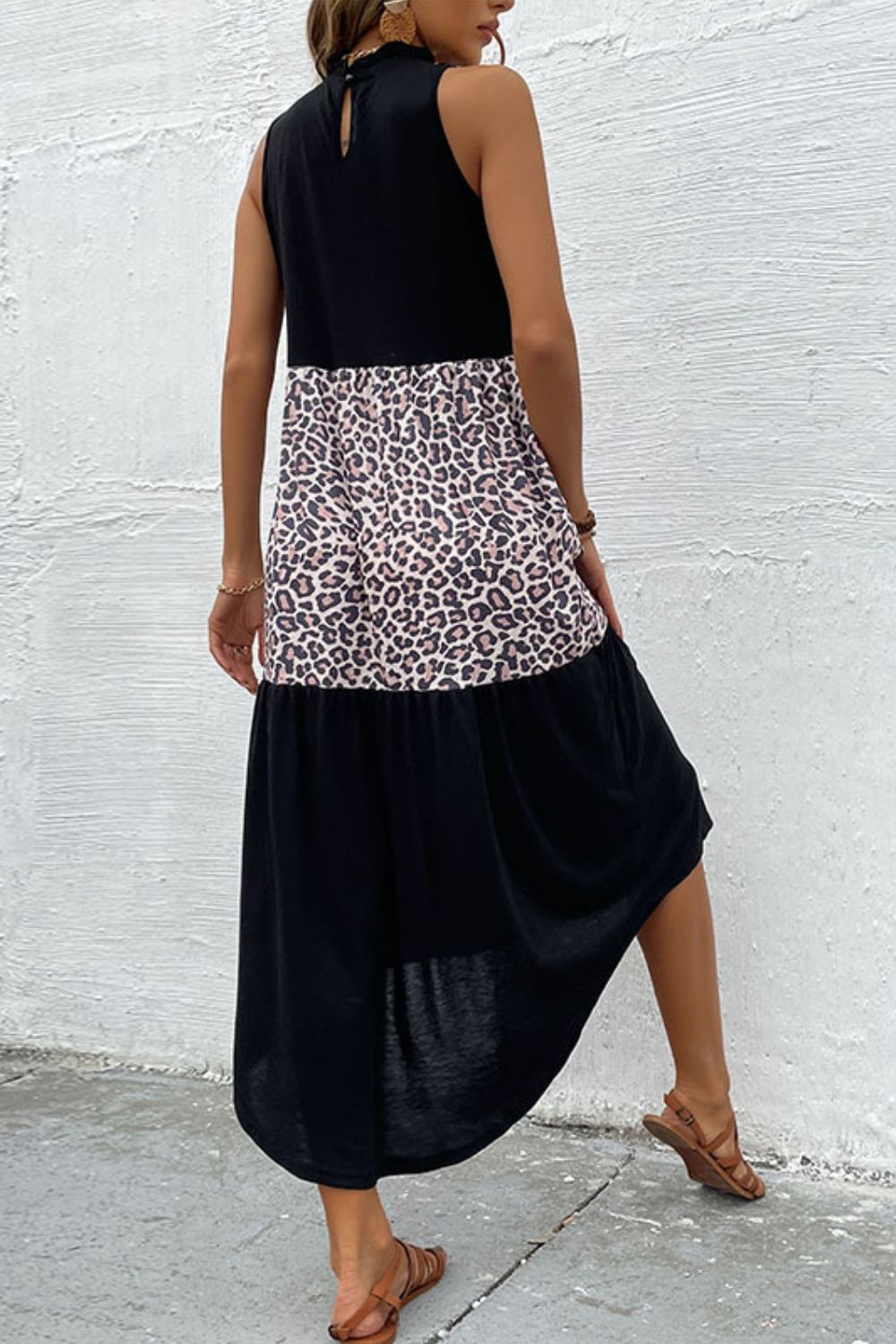 Leopard Contrast Sleeveless Dress
