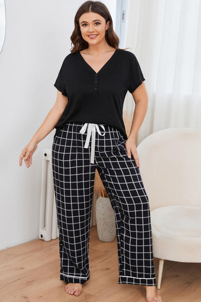 Top and Plaid Pants Lounge Set