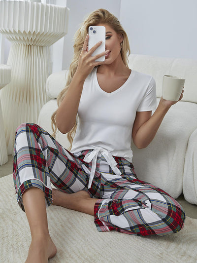 Plaid Pants & Cute Tee Lounge Set